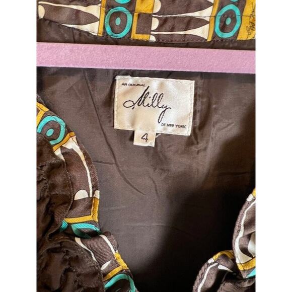 Milly Of New York 100% Silk Short-Sleeve Tribal-Print Dress Sz 4 Lined - Picture 2 of 9